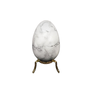 White Howlite Egg with wooden stand - 263 grams