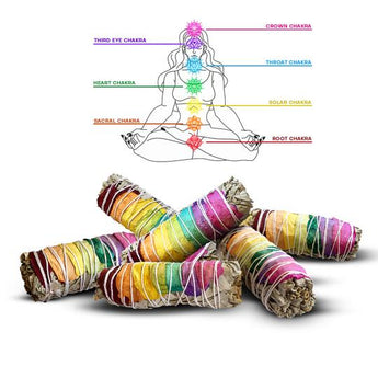 7 Chakra Sage Smudge Stick – 10cm Energy Cleansing & Healing Tool - Heavenly Crystals Online