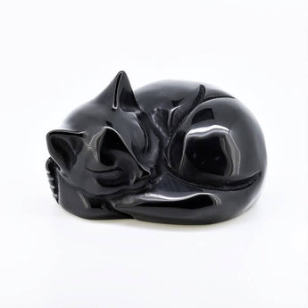 Black Obsidian Sleeping Cat (240g) – Guardian of Protection & Intuition - Heavenly Crystals Online