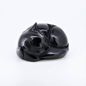 Black Obsidian Sleeping Cat (240g) – Guardian of Protection & Intuition - Heavenly Crystals Online
