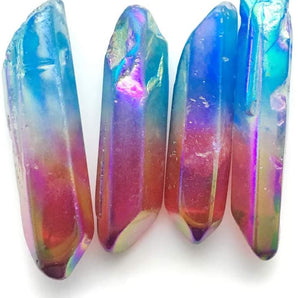 Blue & Red Aura Quartz Point (50g) in Organza Pouch - Harmony, Insight & Radiant Vibration - Heavenly Crystals Online