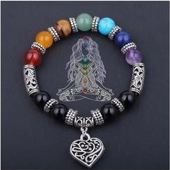 Chakra Healing Bracelet with a gorgeous heart (8mm) Balance, Alignment & Energy Flow - Heavenly Crystals Online