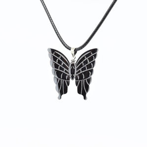 Hematite Butterfly Pendant on Black Cord for Grounding, Protection & Transformation Necklace - Heavenly Crystals Online