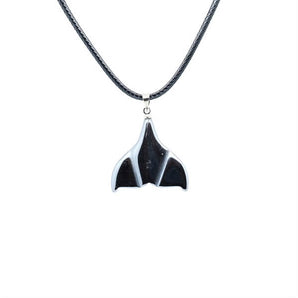 Hematite Whale Tail Pendant on Black Cord for Grounding, Strength & Ocean Protection Symbol - Heavenly Crystals Online