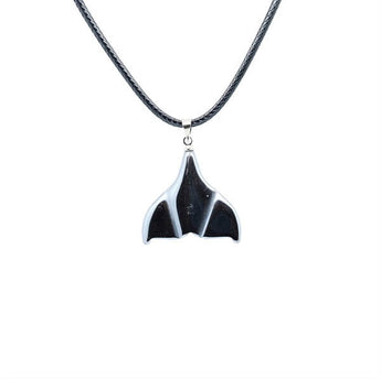 Hematite Whale Tail Pendant on Black Cord for Grounding, Strength & Ocean Protection Symbol - Heavenly Crystals Online