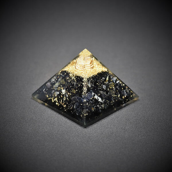 Black Tourmaline, Clear Quartz, Metatron's Cube & Platonic Solid Orgonite Pyramid - 228 grams - Heavenly Crystals Online
