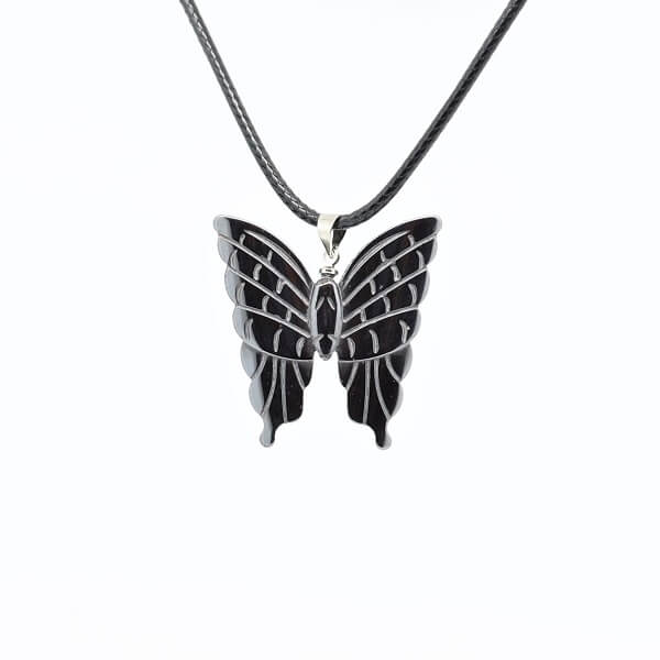 Hematite Butterfly Pendant with black cord - Heavenly Crystals Online