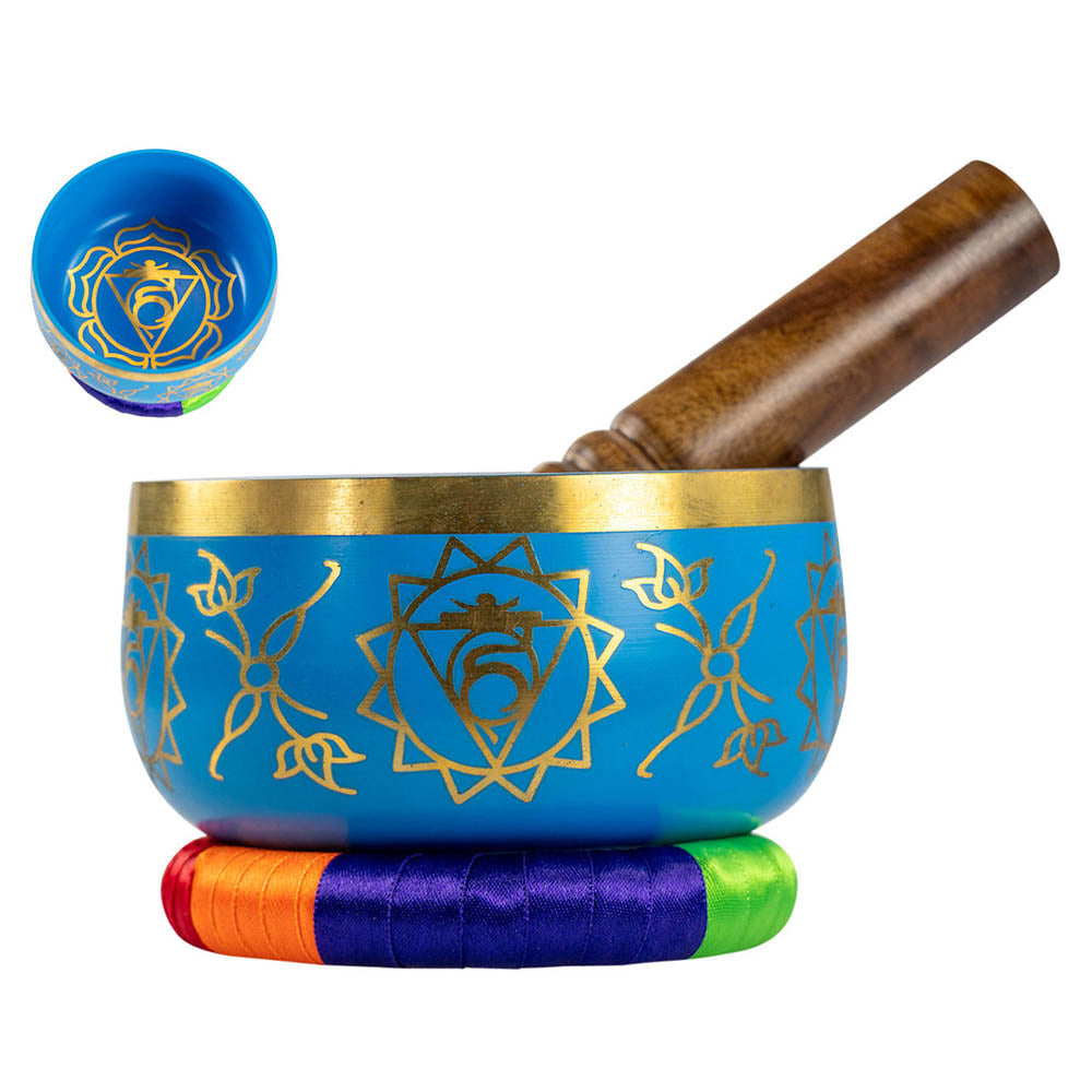 Blue Brass Singing Tibetan Bowl includes Striker and Cushion - Throat Chakra - Communication - Heavenly Crystals Online
