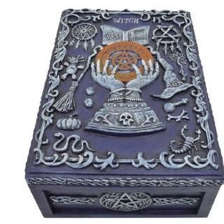 Witch Pentacle Fortune Hand Tarot Box – Purple Keepsake for Cards & Crystals - Heavenly Crystals Online