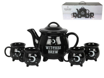 Witches Brew Ceramic Tea Set – 4 Mugs + Teapot in Gift Box - Heavenly Crystals Online