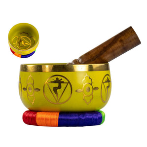 Yellow Brass Singing Tibetan Bowl includes Striker & Cushion - Solar Plexus Chakra - Wisdom & Power - Heavenly Crystals Online
