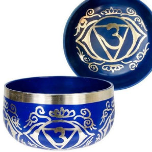 Blue Brass Singing Tibetan Bowl includes Striker and Cushion - Third Eye Chakra - Awareness - Heavenly Crystals Online