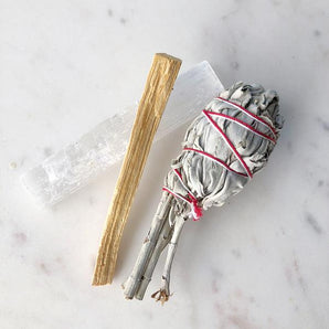 Cleansing Rituals Pack -  Selenite raw wand, 1 Palo Santo, and 1pc pure White Sage - Heavenly Crystals Online