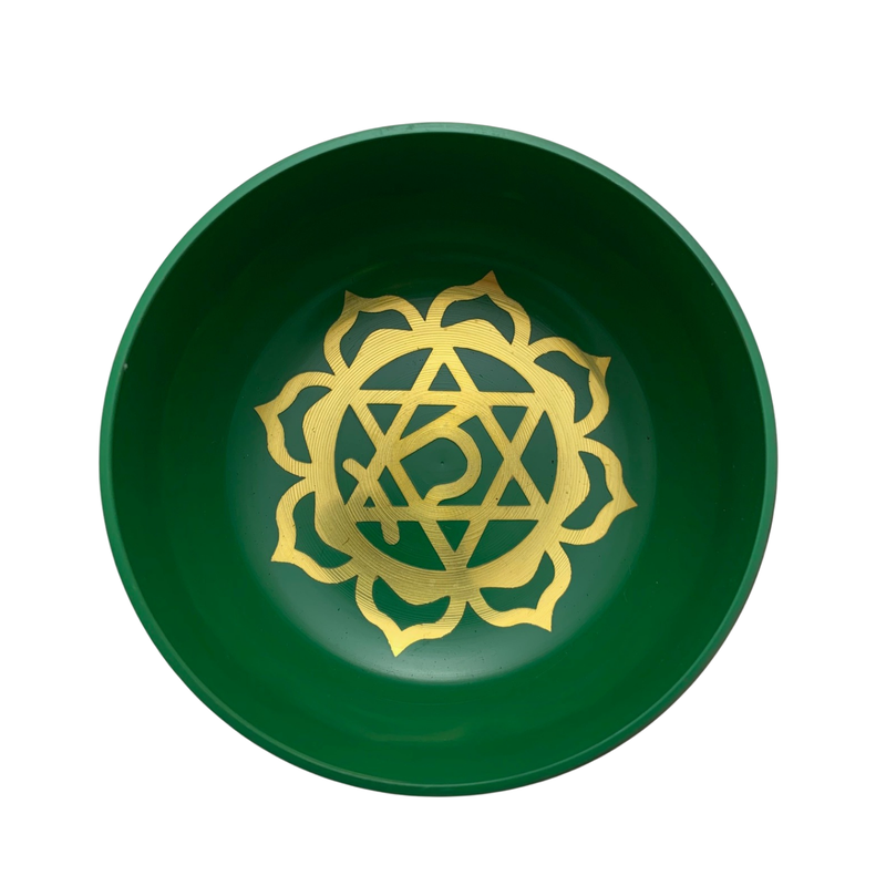 Green Brass Singing Tibetan Bowl includes Striker and Cushion - Heart Chakra - Love and Healing - Heavenly Crystals Online