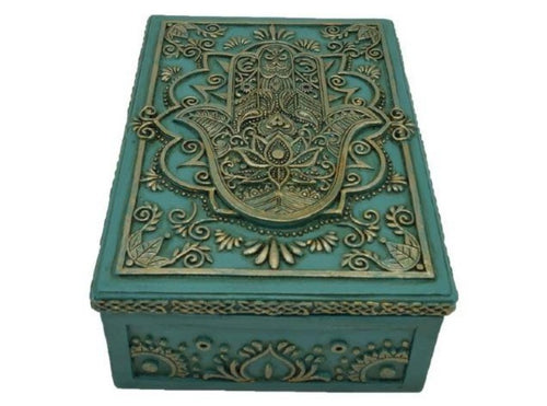 Hamsa Hand Turquoise/Gold Tarot Box - Heavenly Crystals Online