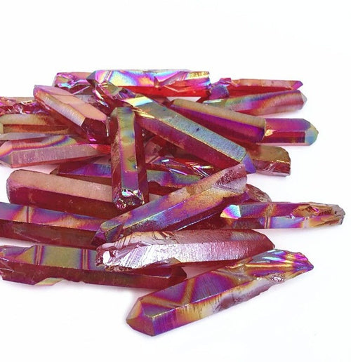 Pink/Red Aura Quartz Gridding Point - 50 grams in an organza pouch - Heavenly Crystals Online