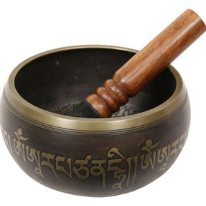 Antique Bronze Mantra Tibetan Singing Bowl with Prayer Motif - Heavenly Crystals Online
