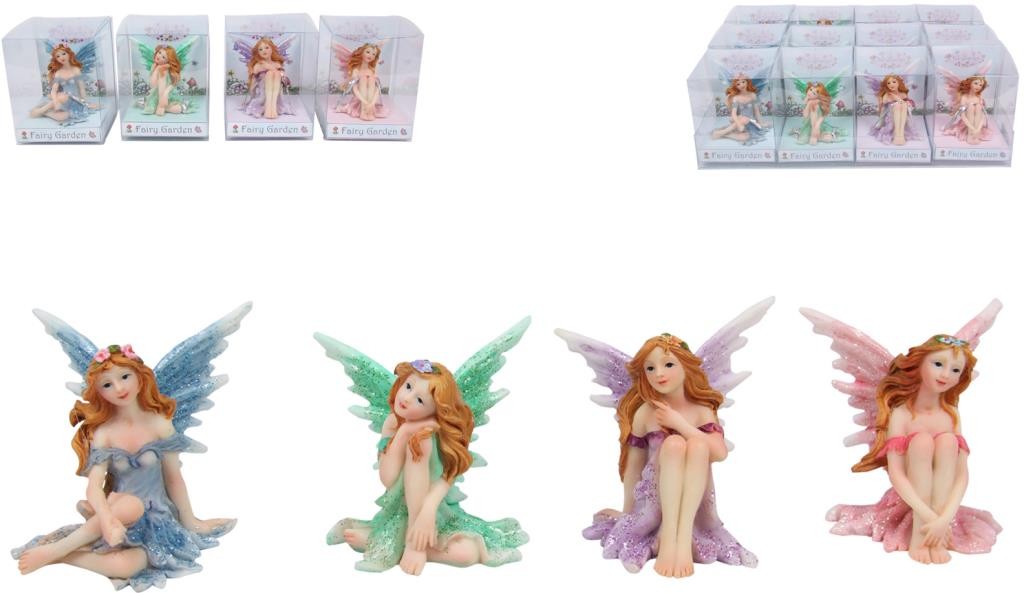 Sitting Fairy With Glitter - Blue - Heavenly Crystals Online
