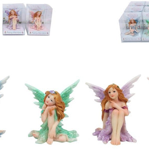 Sitting Fairy With Glitter - Blue - Heavenly Crystals Online